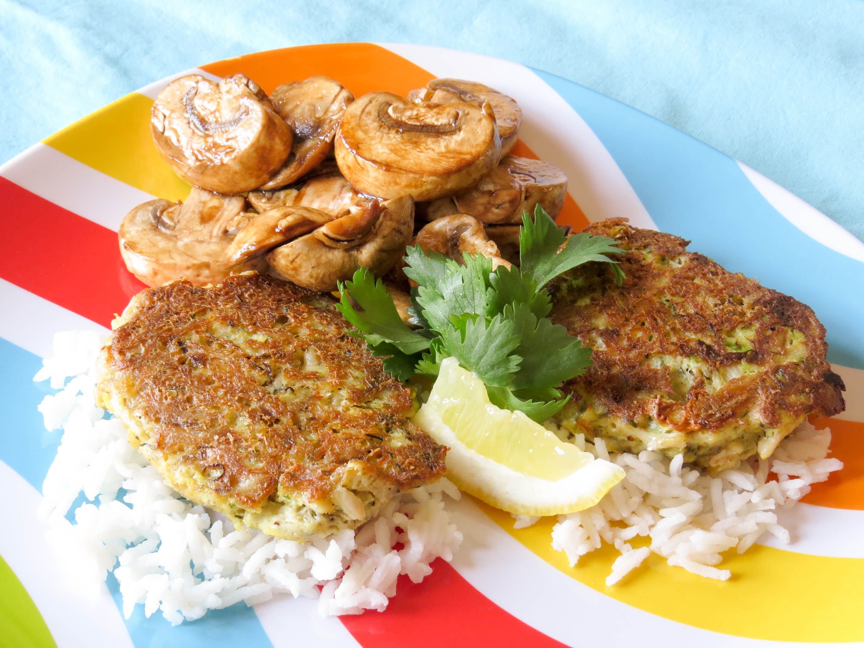 Crab Cakes with Rice & Balsamic Mushrooms Quick and Easy