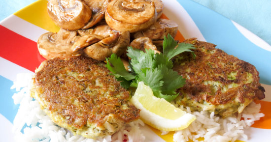 Crab Cakes with Rice & Balsamic Mushrooms