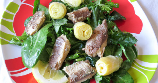 Massaged Kale Salad with Sardines & Artichoke Hearts